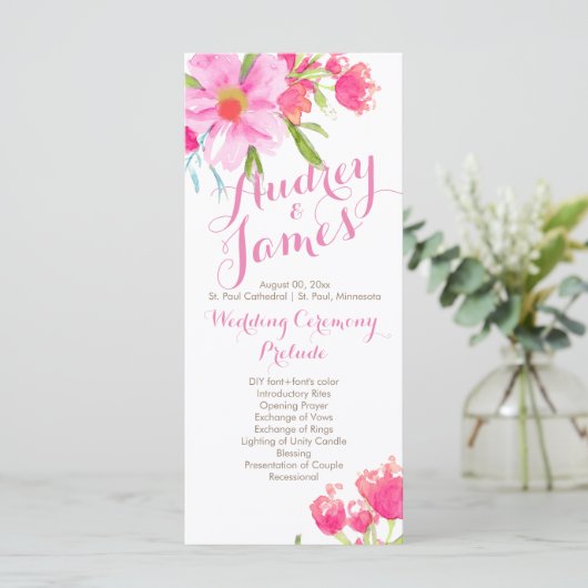 PixDezines May Flower/Waterverf Wedding Program Programmakaart (Staand voorkant)