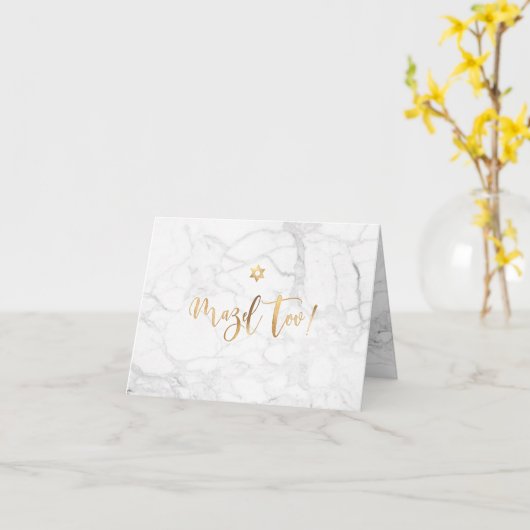 PixDezines Mazel Tov, Marble+Faux Gold Calligraphy Kaart (Gele Bloem)