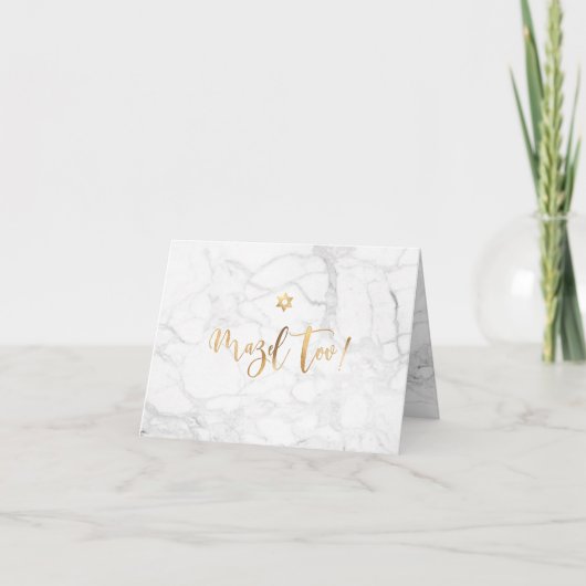 PixDezines Mazel Tov, Marble+Faux Gold Calligraphy Kaart (Voorkant)