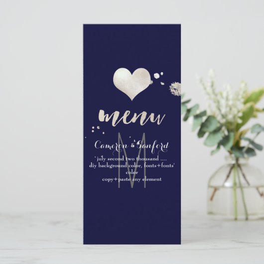 PixDezines Menu DIY Kleur/Faux Zilver Hart (Staand voorkant)