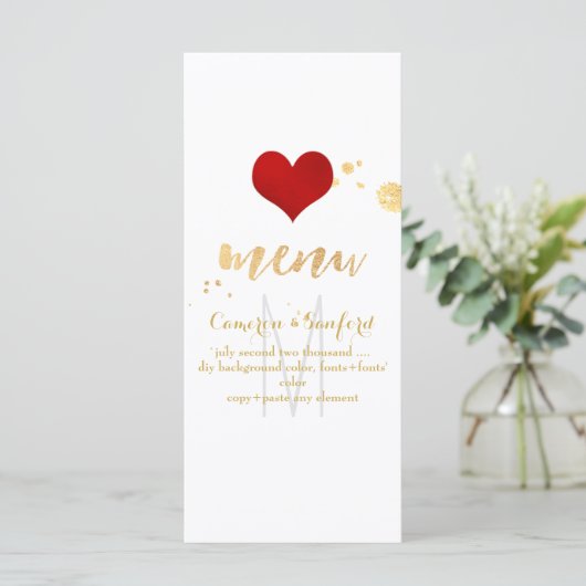 PixDezines Menu DIY Kleur/Groot Rood Hart (Staand voorkant)