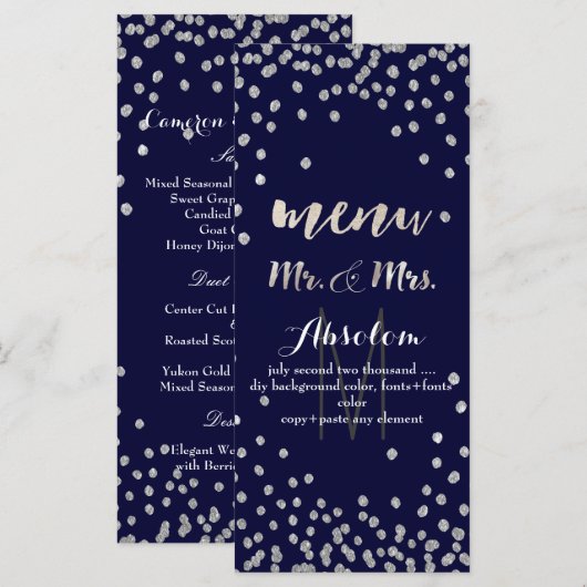 PixDezines menu DIY kleur/zilveren confetti (Voorkant / Achterkant)