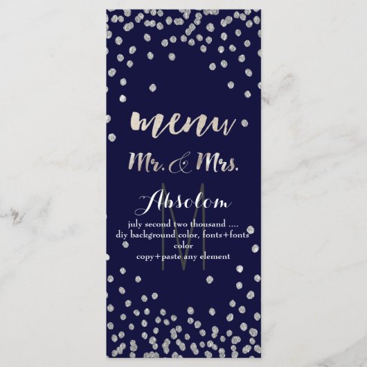 PixDezines menu DIY kleur/zilveren confetti (Voorkant)