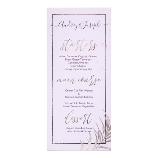 PixDezines Menu, Palmen in Mauve+Lila Reclamekaart (Achterkant)