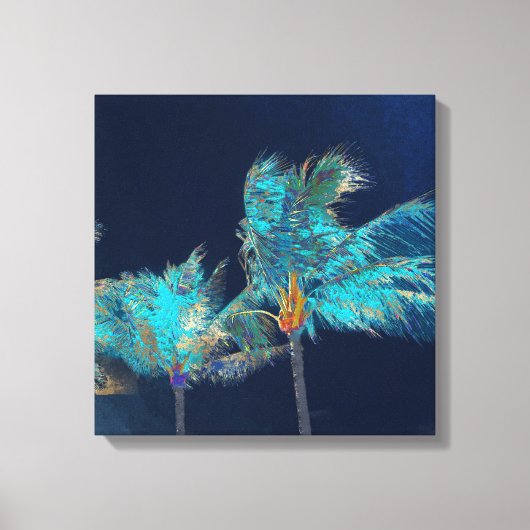 PixDezines Middernachtelijke Bries/Palm Bomen Canvas Afdruk (Voorkant)