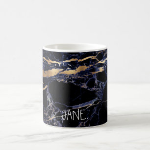 PixDezines MIDNIGHT BLAUW MARMER + FAUX GOUDEN ADE Koffiemok