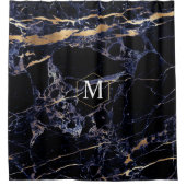 PixDezines MIDNIGHT BLU MARBLE+MONOGRAM Douchegordijn (Voorkant)