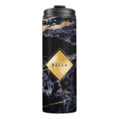 PixDezines MIDNIGHT BLUE MARBLE FAUX GOLD VEINS Thermosbeker (Voorkant)