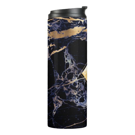 PixDezines MIDNIGHT BLUE MARBLE FAUX GOLD VEINS Thermosbeker (Gedraaid links)