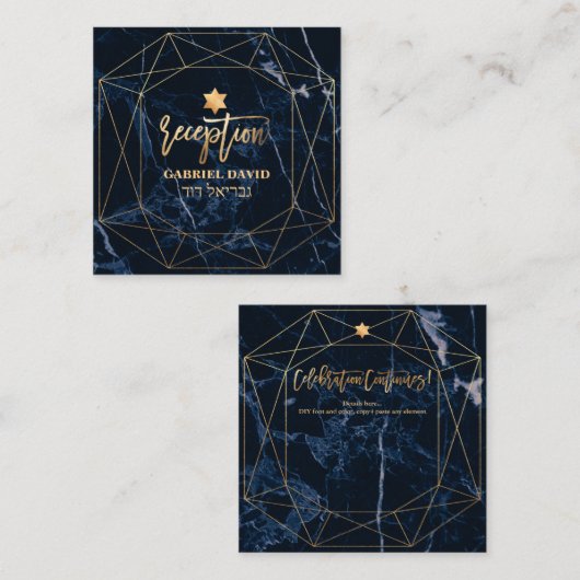 PixDezines Midnight Blue Marble Mitzvah Reception Informatiekaartje (Voorkant / Achterkant)
