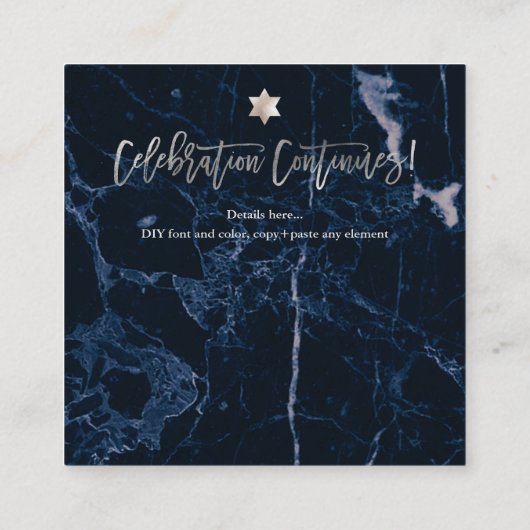 PixDezines Midnight Blue Marble Mitzvah Reception Informatiekaartje (Achterkant)