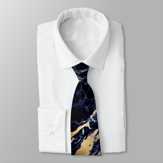 PixDezines Midnight Blue Marmeren Plaat+Gouden Ade Stropdas (Gebonden)