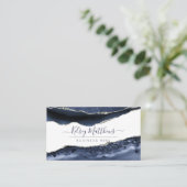 PixDezines Midnight Blue Waterverf Agate Visitekaartje (Staand voorkant)