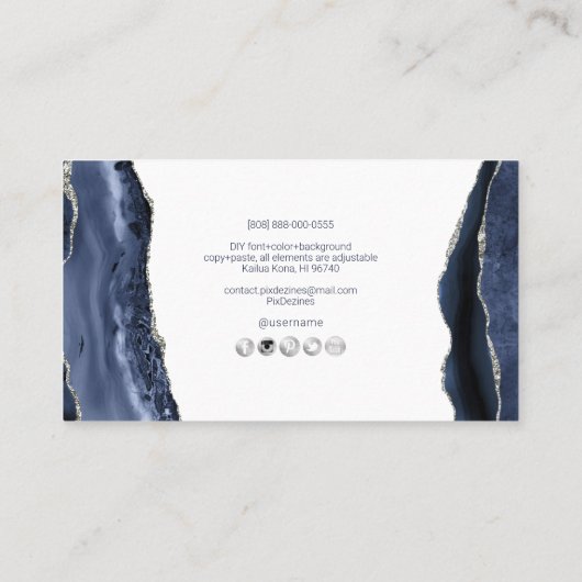 PixDezines Midnight Blue Waterverf Agate Visitekaartje (Achterkant)