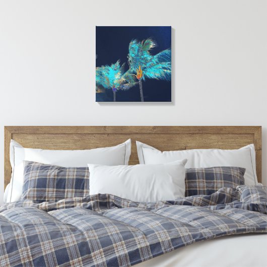 PixDezines Midnight Breeze/Palm Trees Canvas Afdruk (Insitu (Slaapkamer))