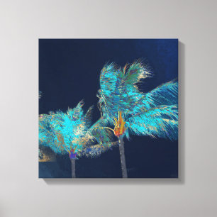 PixDezines Midnight Breeze/Palm Trees Canvas Afdruk