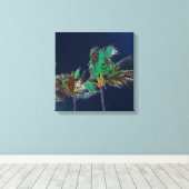 PixDezines Midnight Breeze/Palm Trees Canvas Afdruk (Insitu (Houten vloer))