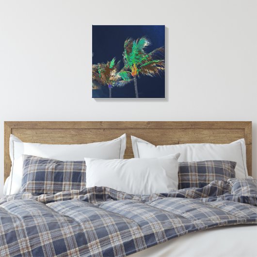 PixDezines Midnight Breeze/Palm Trees Canvas Afdruk (Insitu (Slaapkamer))