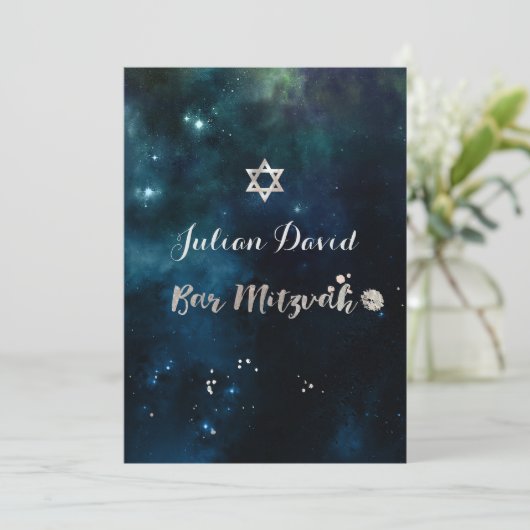 PixDezines Midnight Sky Bar Mitzvah ✡ Kaart (Staand voorkant)