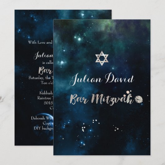 PixDezines Midnight Sky Bar Mitzvah ✡ Kaart (Voorkant / Achterkant)