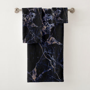 PixDezines MIDNIGHTBLAUWE MARMER + NEP GOUDEN ADER Bad Handdoek