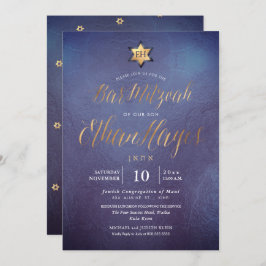 PixDezines minimalist Ombre Blue Mitzvah, script Kaart