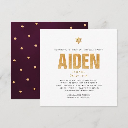 PixDezines minimalistisch DIY FAUX GOLD Mitzvah Kaart (Voorkant / Achterkant)