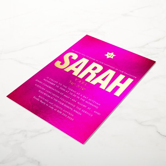 PixDezines minimalistische DIY Bat Mitzvah Folie Uitnodiging (Gedraaid)