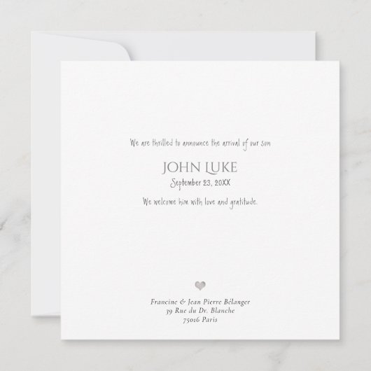 PixDezines minimalistische foto's geboorteaankondi Kaart (Achterkant)