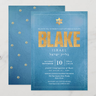 PixDezines Minimalistische Stof Blauw Mitzvah Kaart
