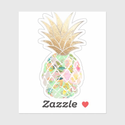 PixDezines Mint Green Aloha Pineapple, Faux Gold Sticker (Vel)