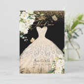 PixDezines Mis Quince Champagne Gold Glitter Gown Kaart (Staand voorkant)