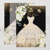 PixDezines Mis Quince Champagne Gold Glitter Gown Kaart (Voorkant / Achterkant)