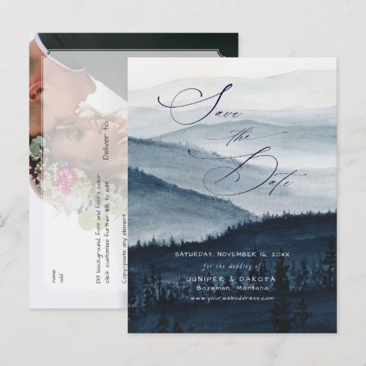 PixDezines Misty Mountain Aankondigingskaart (Voorkant / Achterkant)