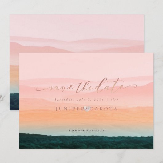 PixDezines Misty Mountain Range Ombre Blush-Roos Kaart (Voorkant / Achterkant)