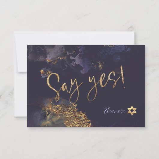 PixDezines Mitzvah ✡ H2 Galaxy Abstracte Blauwgroe RSVP Kaartje (Voorkant)