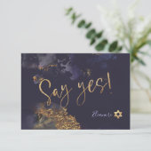 PixDezines Mitzvah ✡ H2 Galaxy Abstracte Blauwgroe RSVP Kaartje (Staand voorkant)