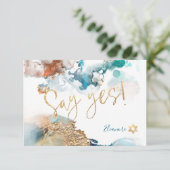 PixDezines Mitzvah ✡ H2 Galaxy Abstracte Blauwgroe RSVP Kaartje (Staand voorkant)