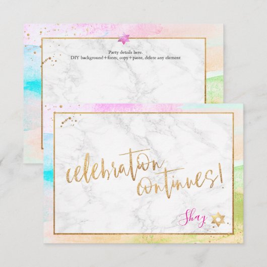 PixDezines Mitzvah✡ Partij Abstract H2 Pastelgolf RSVP Kaartje (Voorkant / Achterkant)