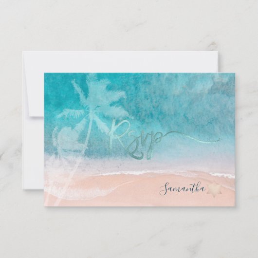PixDezines Mitzvah RSVP Beach Palm Trees Kaartje (Voorkant)