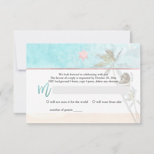 PixDezines Mitzvah RSVP Breezy Beach Palm Trees  (Achterkant)