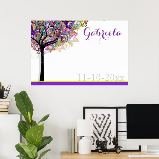PixDezines Mitzvah Tree of Life Sign In Board Poster (Thuiskantoor)
