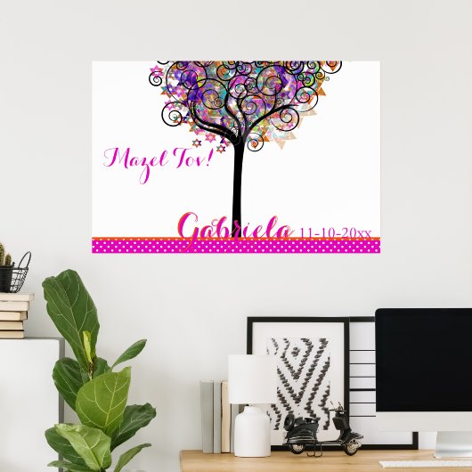 PixDezines Mitzvah Tree of Life Sign In Board Poster (Thuiskantoor)