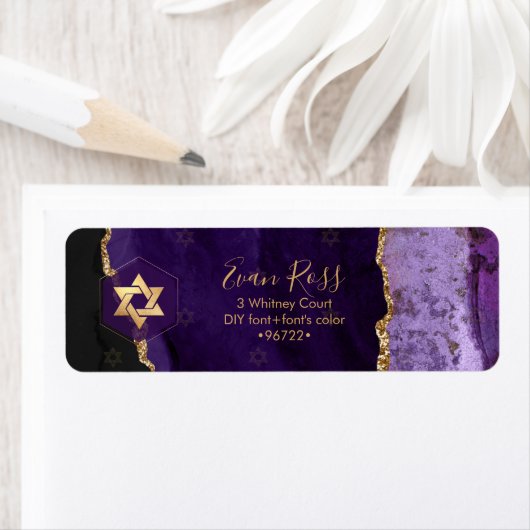 PixDezines Mitzvah Waterverf Agate Paars Etiket (Insitu)