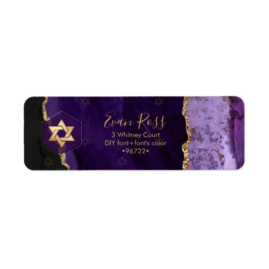 PixDezines Mitzvah Waterverf Agate Paars Etiket (Voorkant)