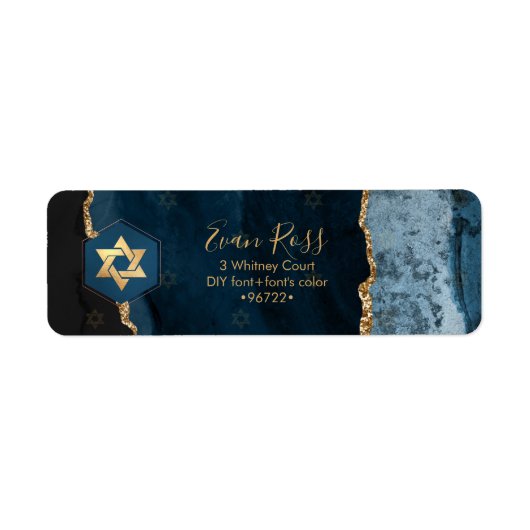 PixDezines Mitzvah Waterverf Agate Slate Blue Etiket (Voorkant)