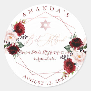 PixDezines Mitzvah, Waterverf Flowers, Roze Rood Ronde Sticker