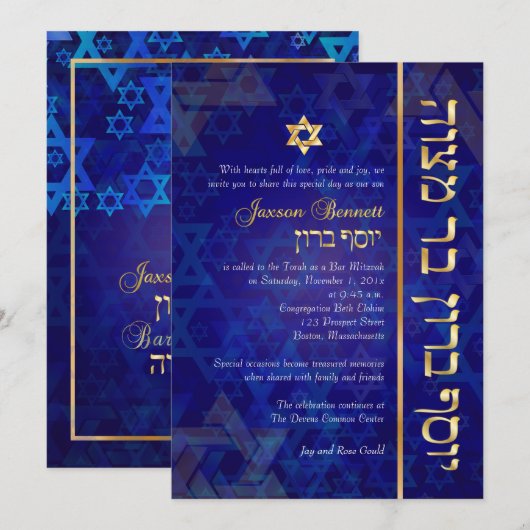 PixDezines mod/Bar Mitzvah/marineblauw/goud Kaart (Voorkant / Achterkant)