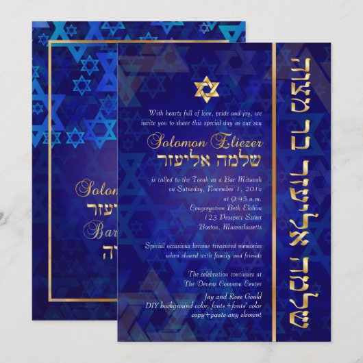 PixDezines Mod/Bar Mitzvah/Navy Blue/Gold Kaart (Voorkant / Achterkant)