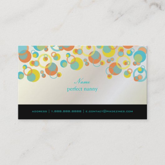PixDezines Mod Bubbles / Retro Style + Kleuren Visitekaartje (Voorkant)